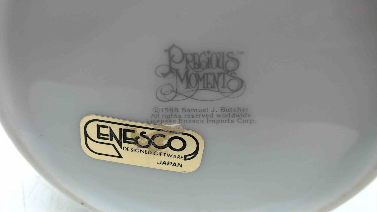 Precious Moments “October” Mini Milk Can Bud Vase – Enesco Japan (1988) – 4” Ceramic