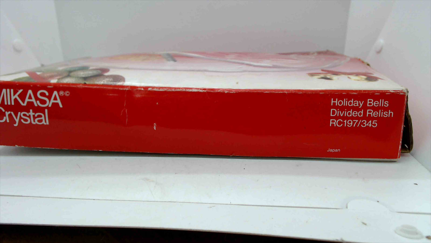 Mikasa Crystal “Holiday Bells” Divided Relish Tray RC197/345 – New in Box, 12" x 8"