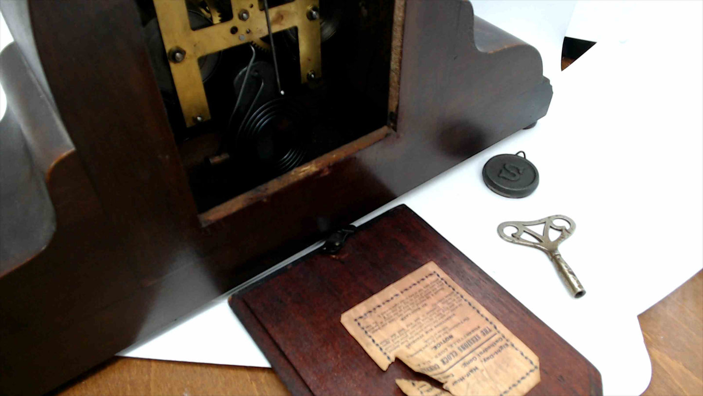 Vintage Sessions 8-Day Mantel Clock Cathedral Gong – Tambour Wood Case w/ Key & Pendulum