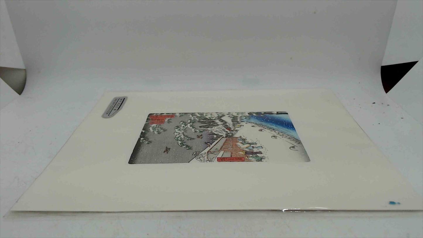 Japanese Woodblock Hand Print – Snow Village Scene – Matted Artwork (10” x 7”)