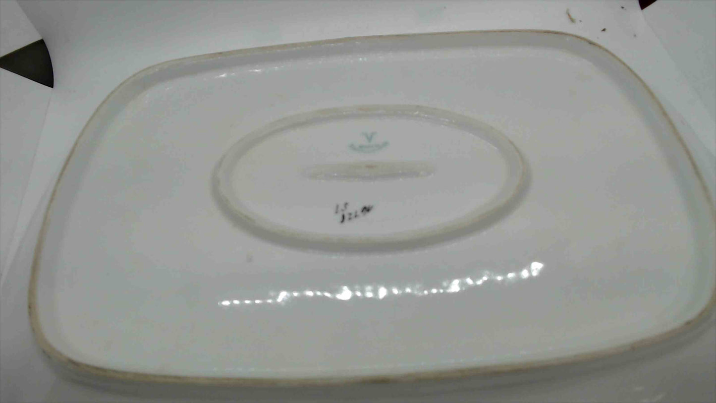 Vintage Czechoslovakia Floral & Gold Trim Porcelain Serving Platter – 15” Rectangular Tray