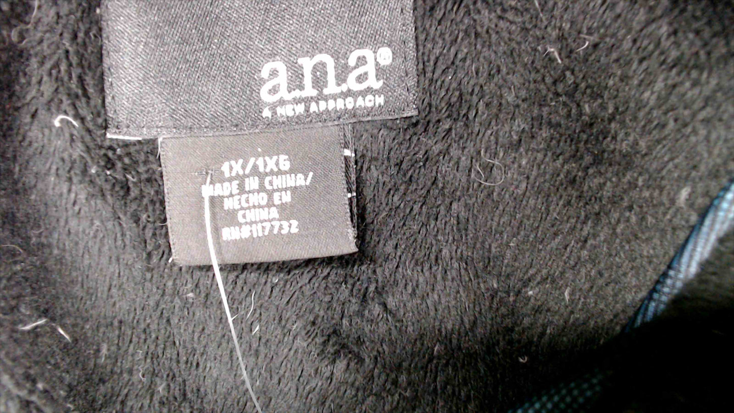 A.N.A Women’s 1X Insulated Plaid Winter Coat w/ Faux Fur Hood & Belted Waist