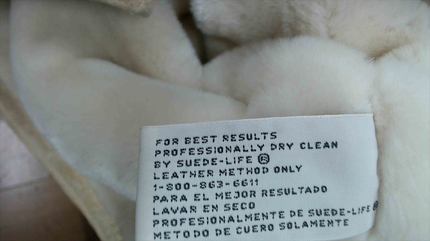 St. John’s Bay Women’s Genuine Leather Shearling-Lined Hooded Jacket – Beige – Size Large