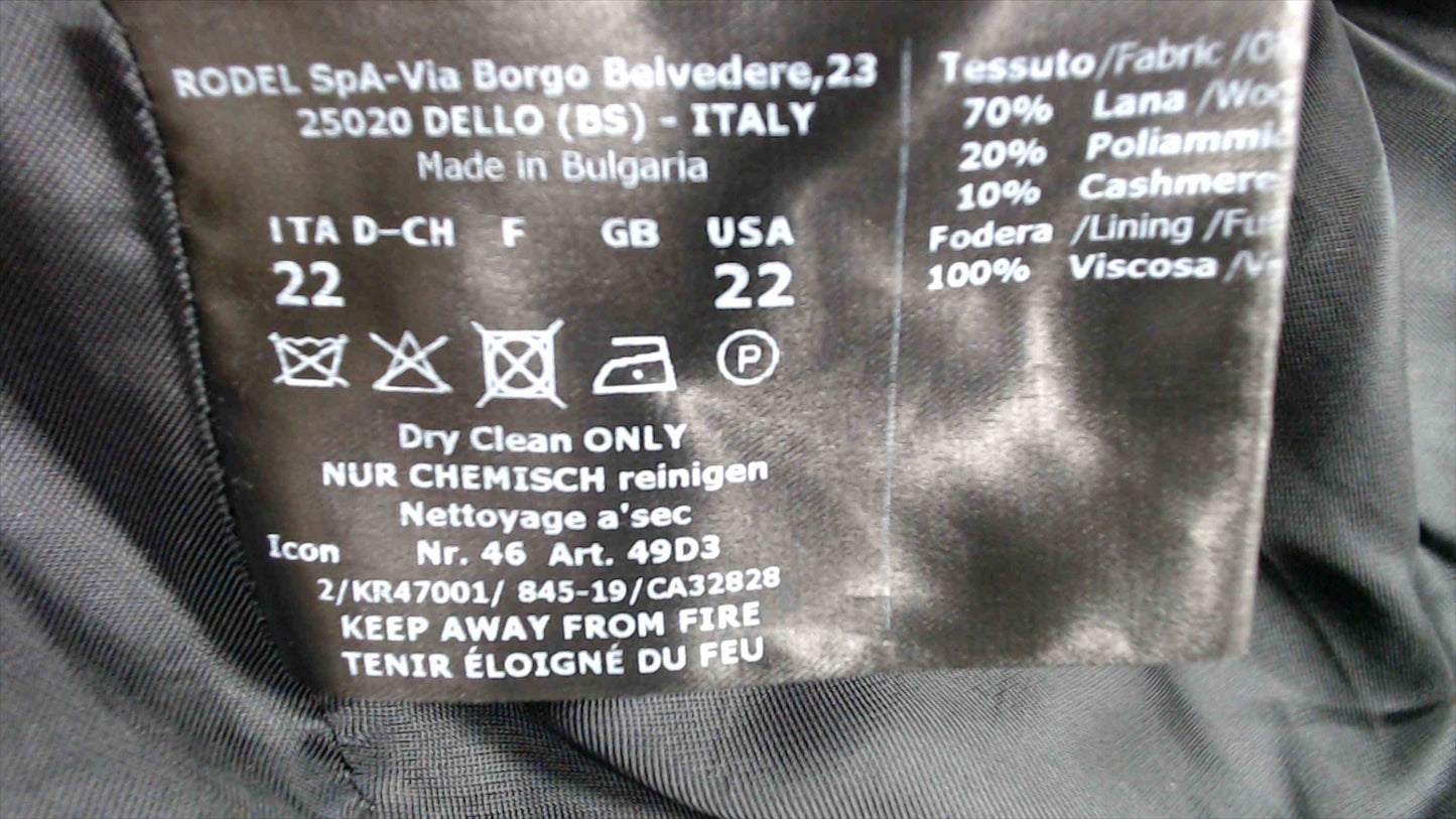 Women’s Wool Cashmere Blend Long Black Coat – Size 22 – Made for Rodel S.p.A. Italy