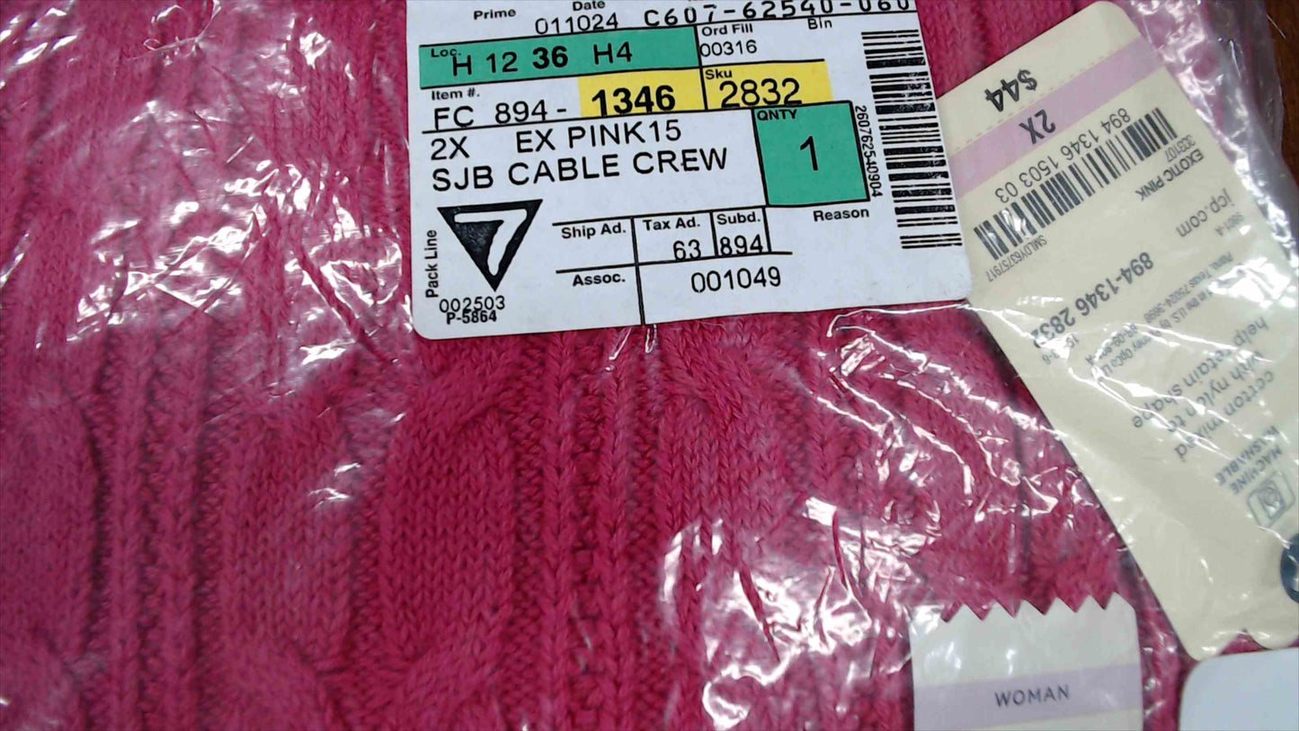 St. John’s Bay Women’s Long Sleeve Cable Knit Crew Sweater – Exotic Pink – Size 2X – NWT