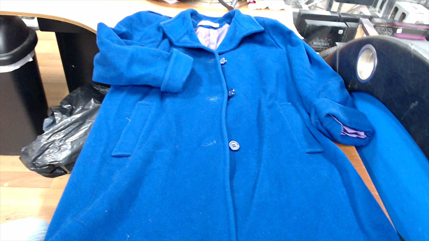 Larry Levine Women’s Wool-Blend Overcoat – Royal Blue, Button Front, Size 10