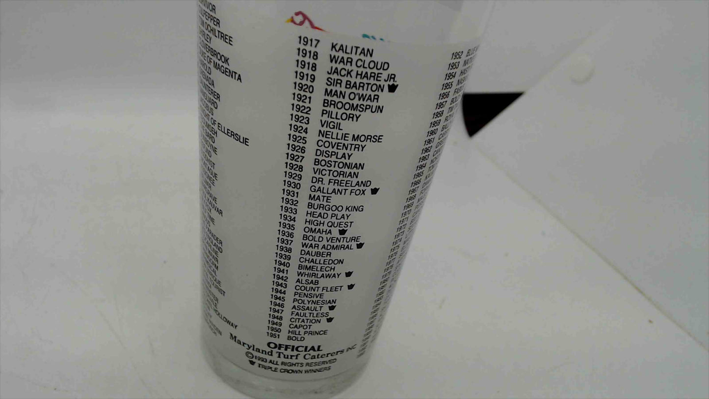 1993 Preakness Stakes Official Souvenir Glass – May 15, 1993, Pimlico, 5.5" Tall
