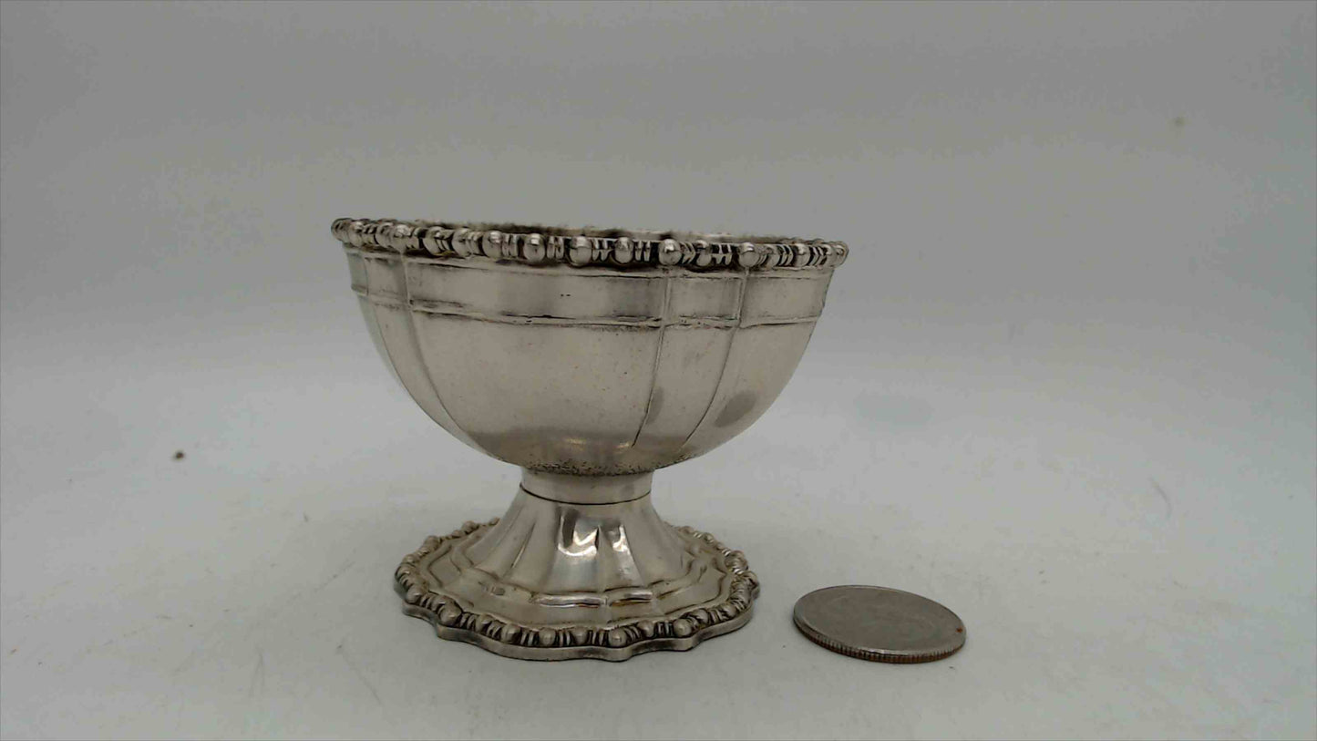 Avon Silver A1 Electroplate Miniature Pedestal Salt Cellar – Gadrooned Rim, Scalloped Base, 2" Tall