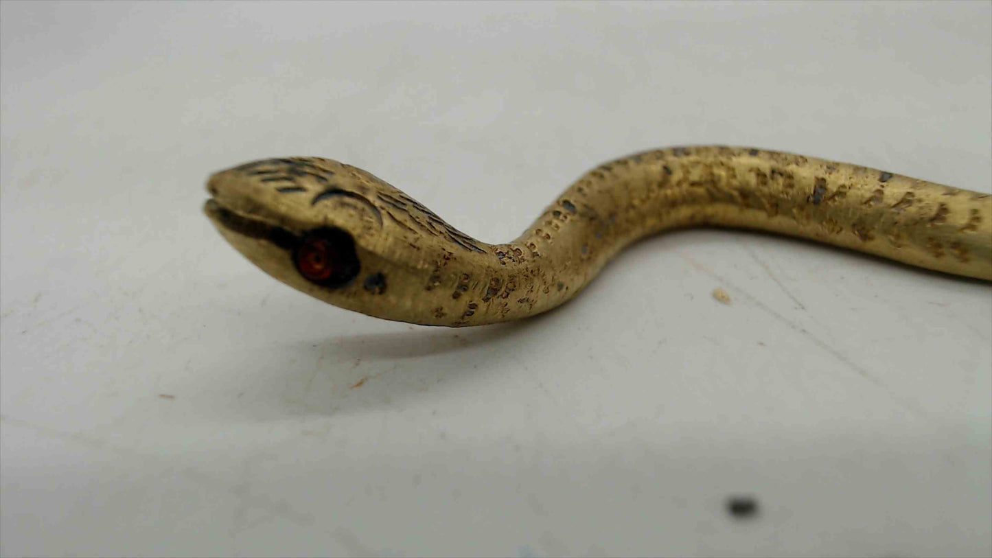 Vintage Brass Snake Figurine – 4" Long, India Stamped, S-Curve Pose, Aged Patina, Folk Art Collectible