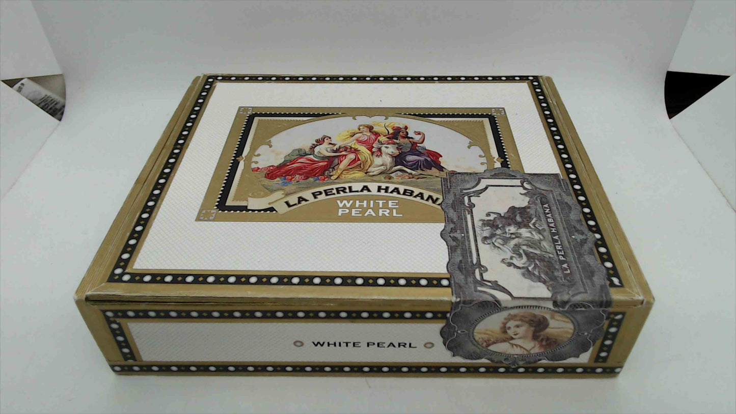 La Perla Habana White Pearl Empty Wooden Cigar Box – 8"x6.5"x2", Toro 6x50, Hand Made Honduras