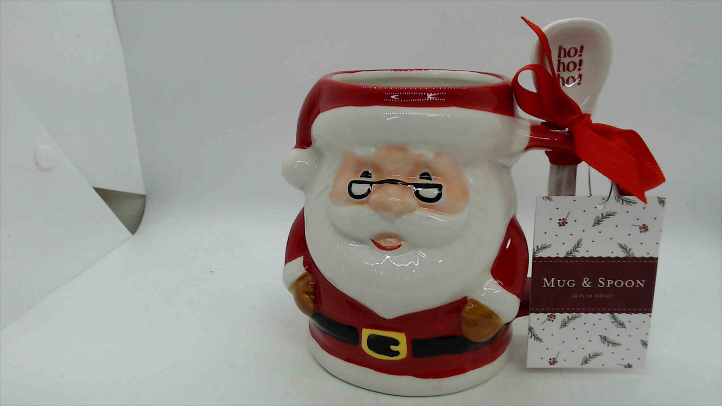 Santa Claus Ceramic Mug & Spoon Gift Set – 22 oz Christmas Mug