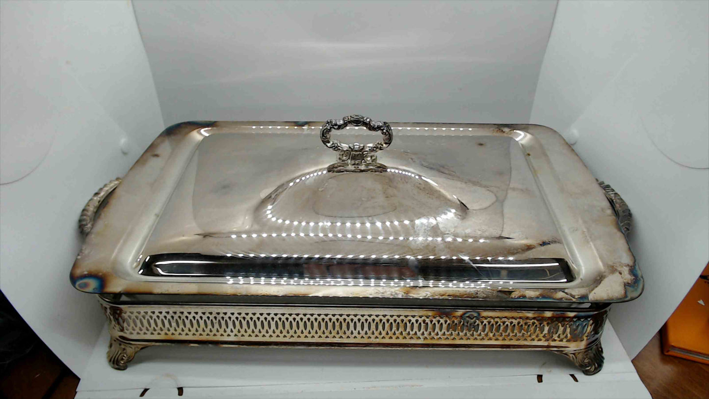Silver Plated 3-Piece Casserole Server Set – Pierced Gallery Frame, Domed Lid & Glass Baking Dish