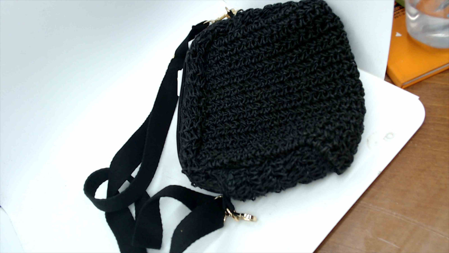 Primark Black Woven Crossbody Bag – Zip Top, Gold Hardware, Adjustable Strap
