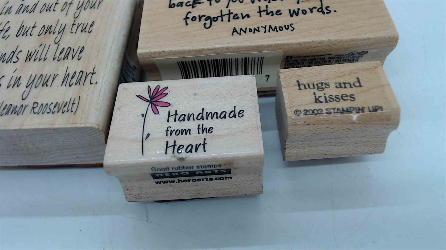 Lot of 6 Wood Mounted Rubber Stamps – Friendship, Sentiment & Quote Theme