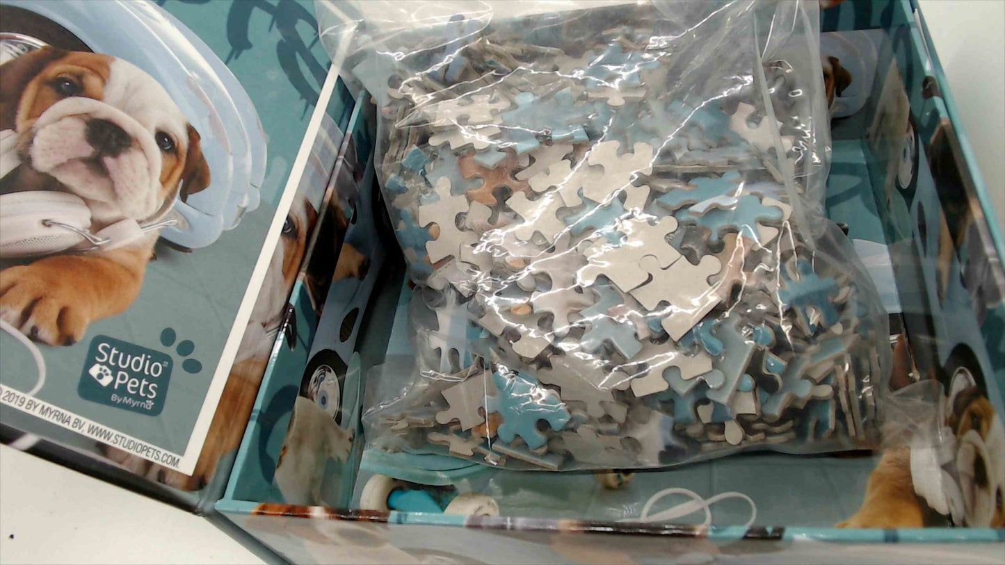 Studio Pets by Myrna Jigsaw Puzzle – Puppies & Cool Car Scene – Pieces Sealed in Bag