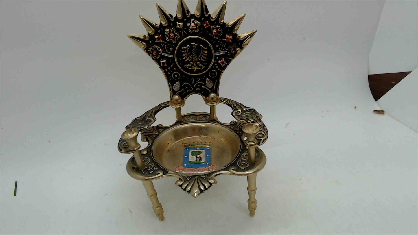 Vintage Spanish Brass Miniature Throne Chair Ashtray MADRID 5.25" Tall