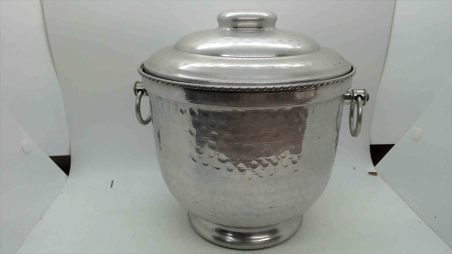 Vintage Hammered Aluminum Ice Bucket with Lid and Ring Handles
