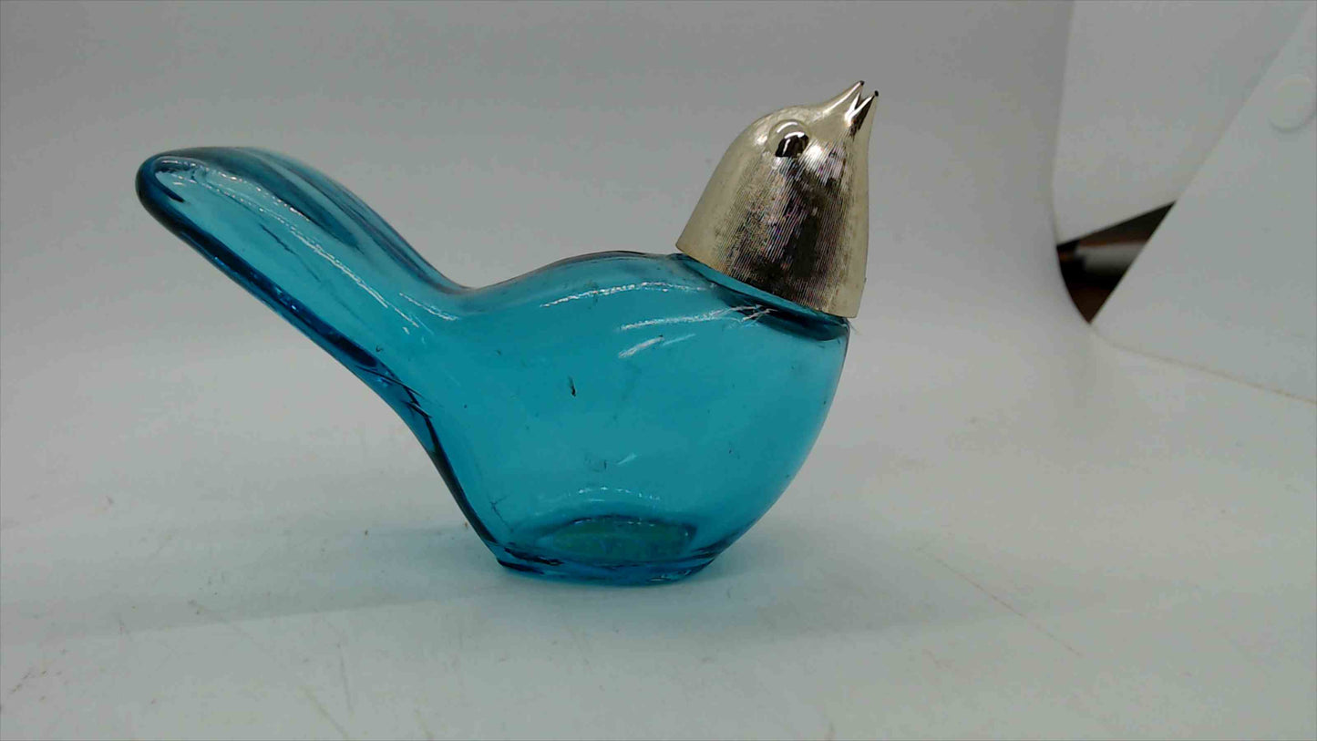Vintage Avon Aqua Blue Glass Bird Perfume Bottle with Silver-Tone Metal Head — Empty