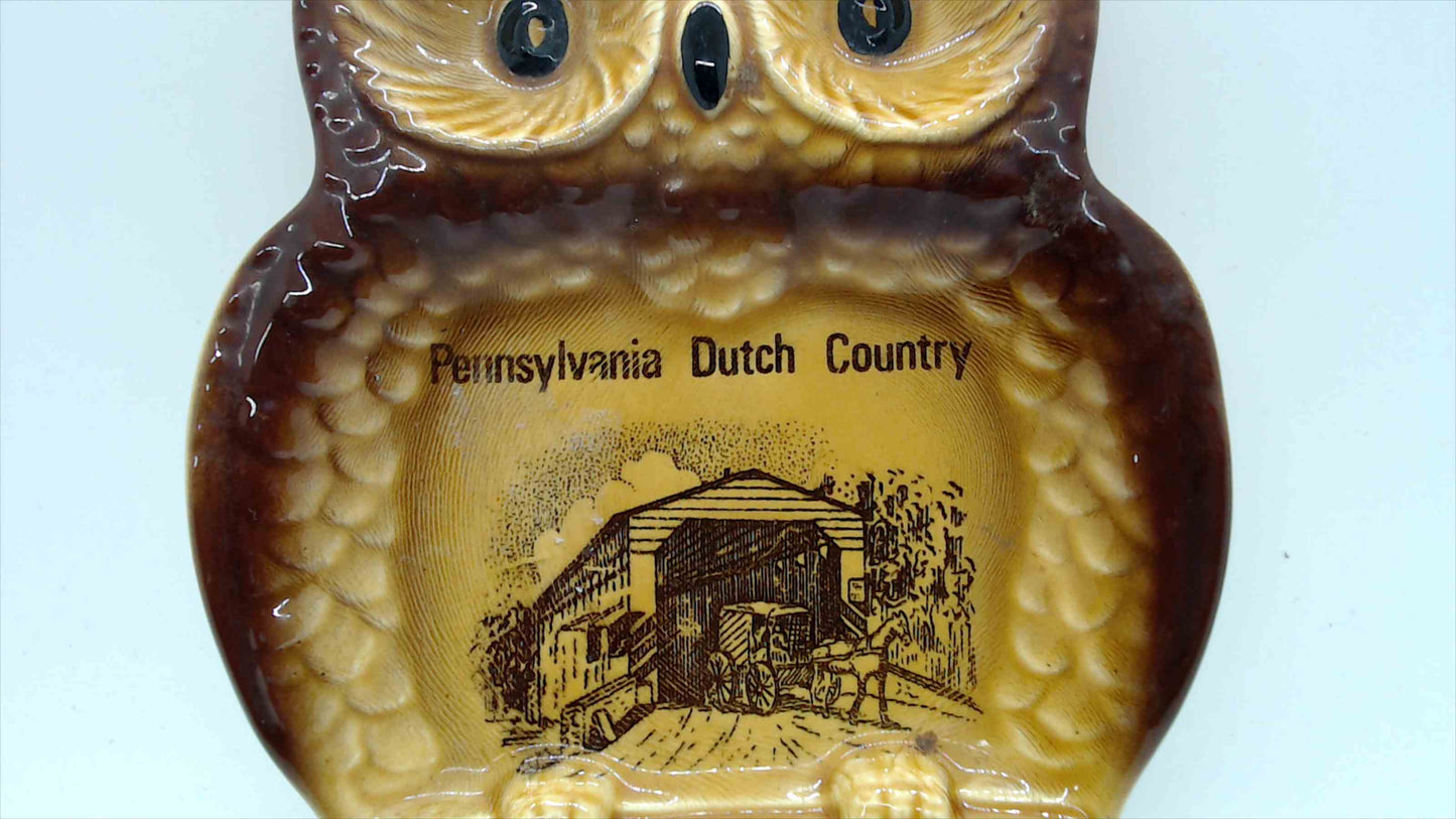 Vintage Pennsylvania Dutch Country Owl Wall Plaque — Kitchen Prayer & My House, 7"