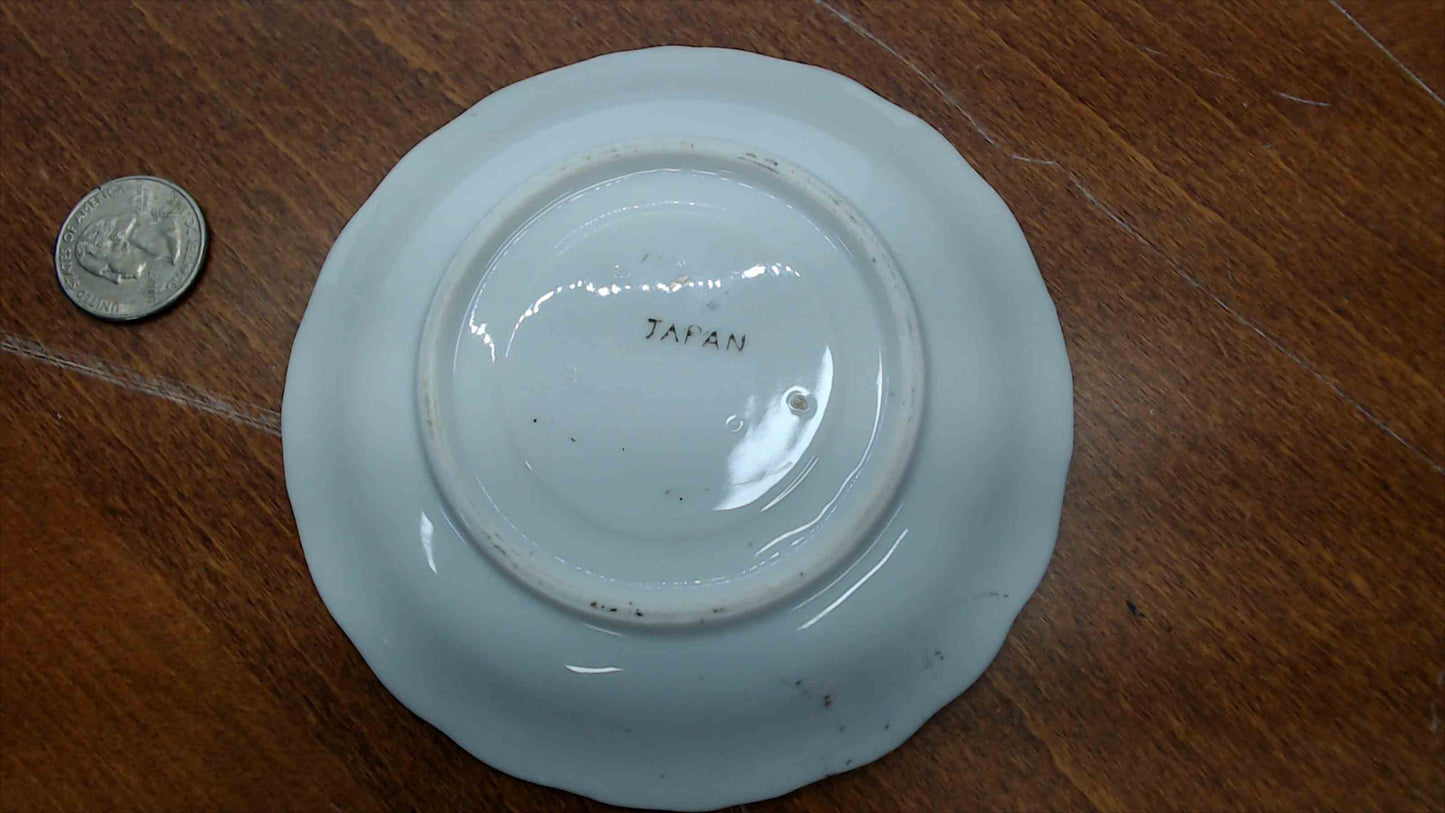 Vintage Japanese Porcelain Rose Bouquet Saucer Dish — Scalloped Edge, Gold Rim, Japan, 4.5"