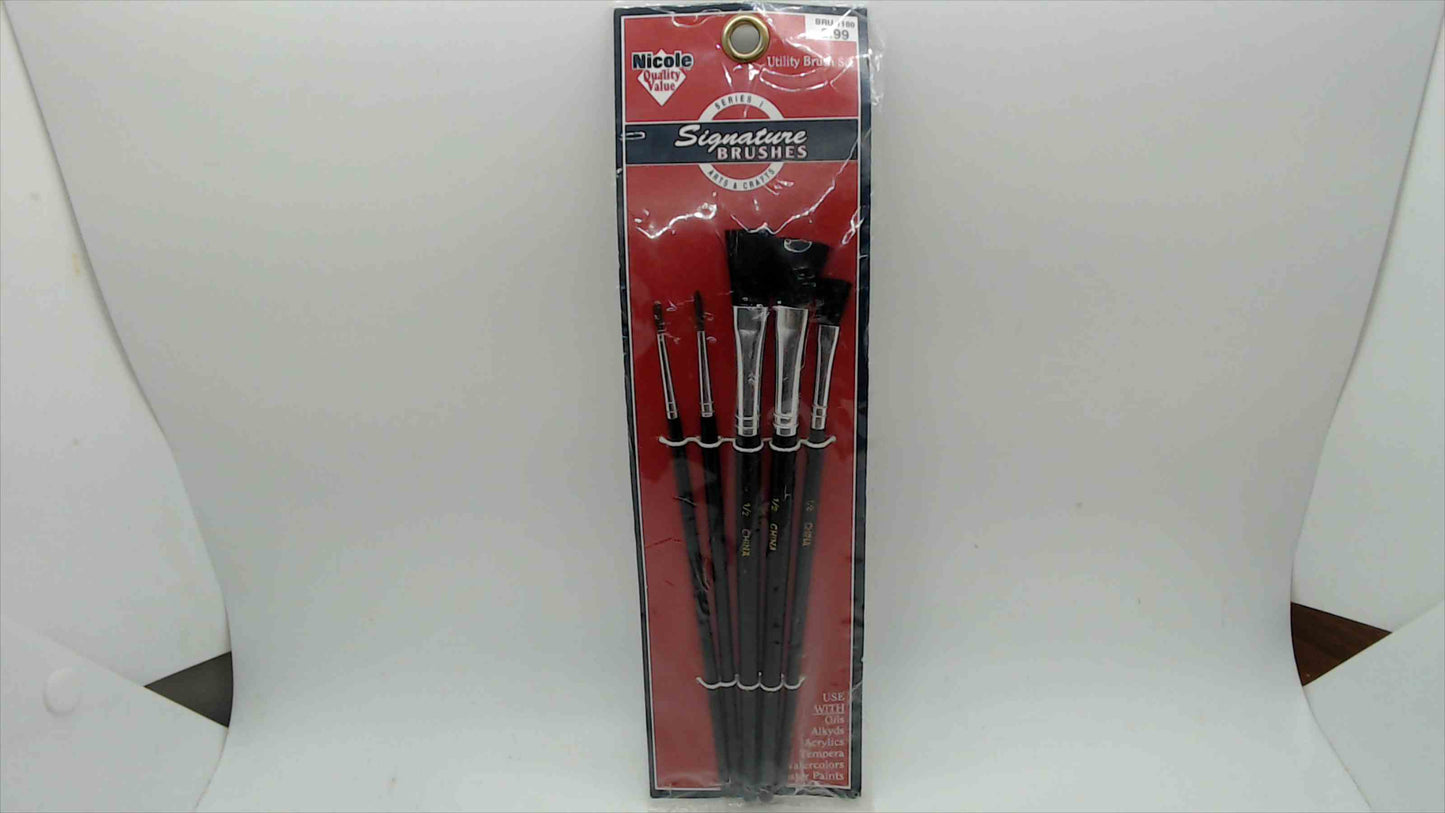 Nicole Signature Brushes Series 1 Utility Brush Set — Arts & Crafts, 5-Piece (Made in China)