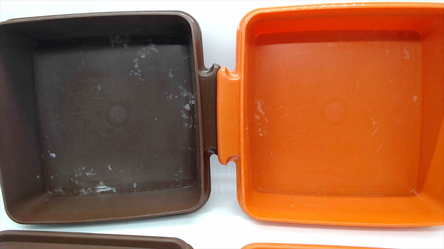 Vintage Tupperware Sandwich Keeper Lunch Containers with Lids — Set of 2, Brown & Orange