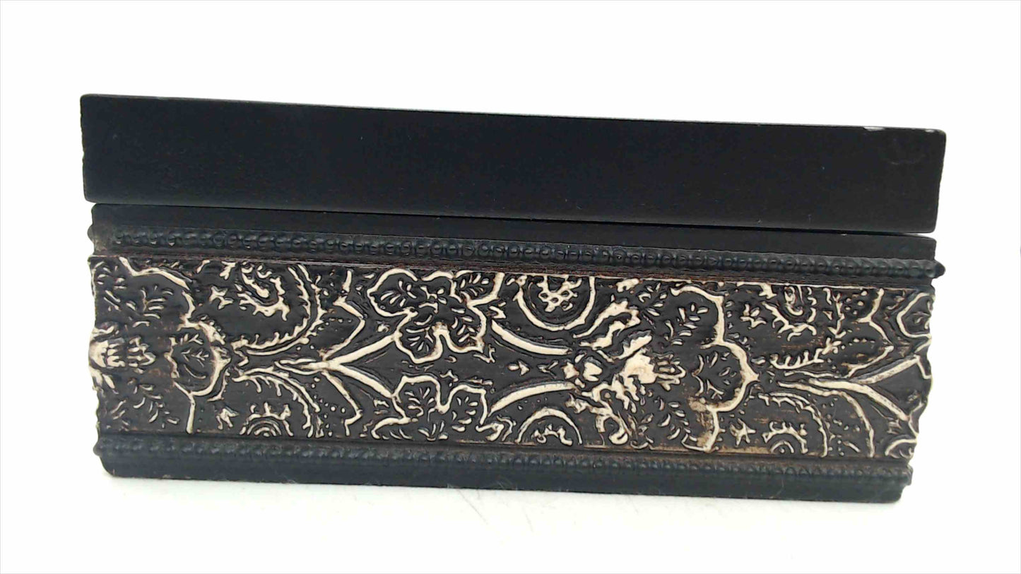 "Mother You Mean the World to Me" Musical Jewelry Box — Black Floral Embossed, Wind-Up Music, 6" x 4"