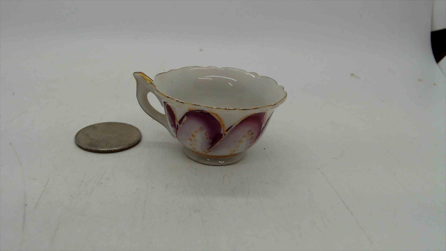 Vintage Miniature Mini Porcelain Teacup — Purple Tulip Petal Design, Gold Trim, Made in Japan, Dollhouse Scale