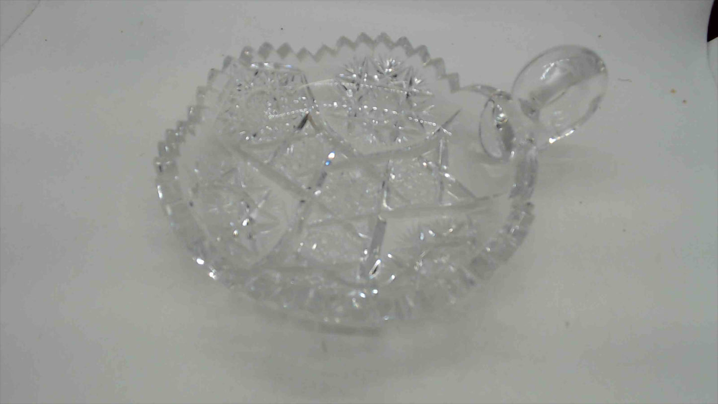 American Brilliant Period Cut Glass Nappy with Handle – Star & Hobstar Pattern, 6" Diameter