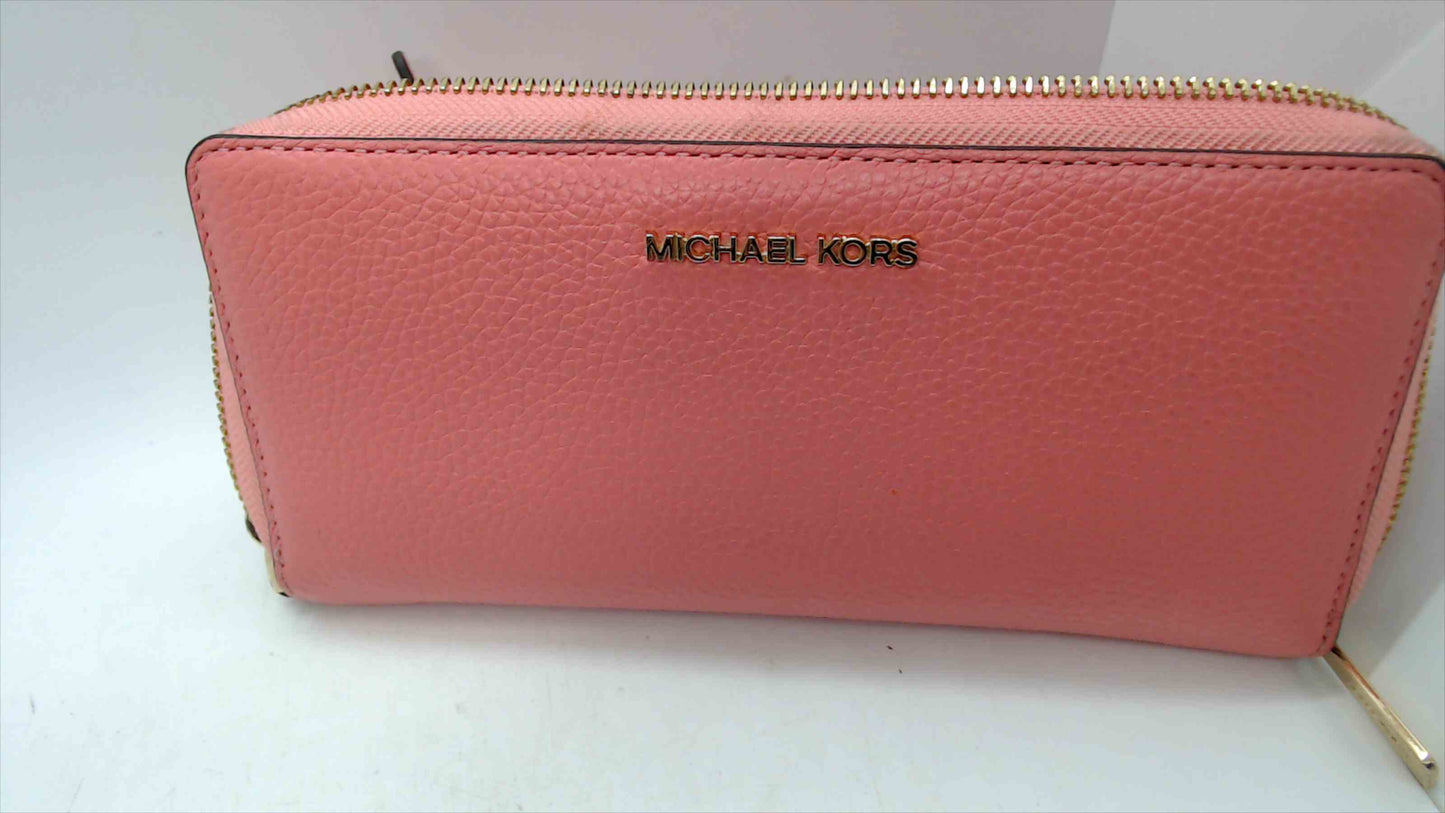 Michael Kors Coral Pink Pebbled Leather Zip-Around Continental Wallet Wristlet — Gold-Tone Hardware, 8.5"