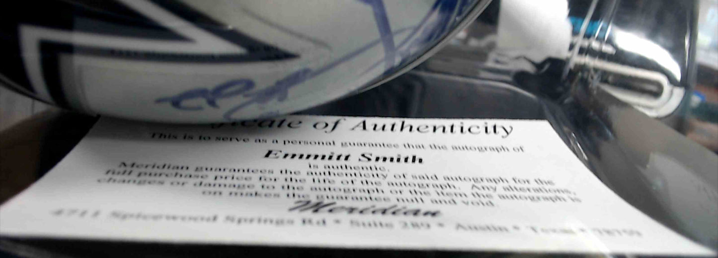 Emmitt Smith Autographed Dallas Cowboys Riddell Mini Helmet with Display Case and Certificate of Authenticity