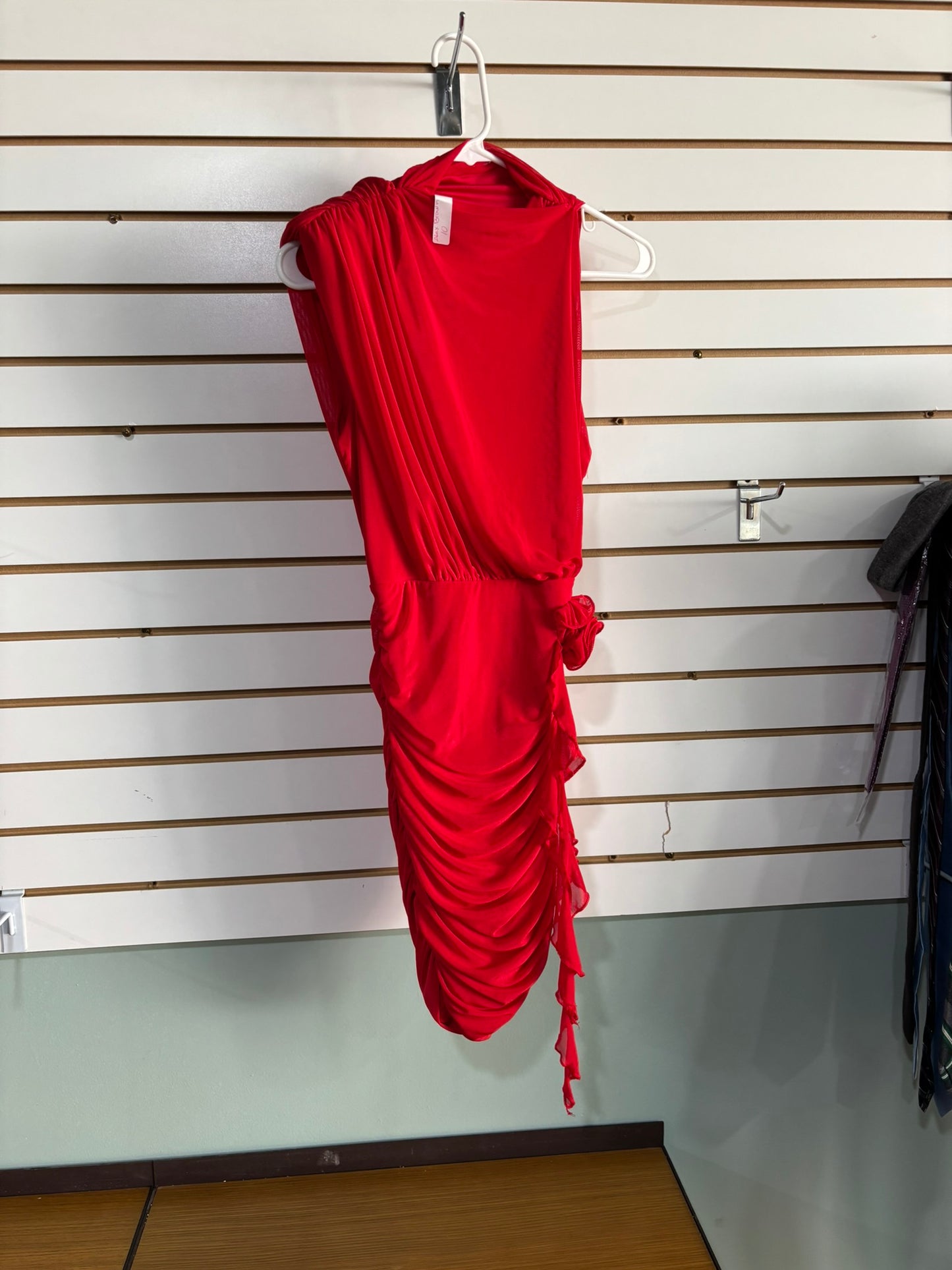 Crimson Flame Ruched Midi Dress