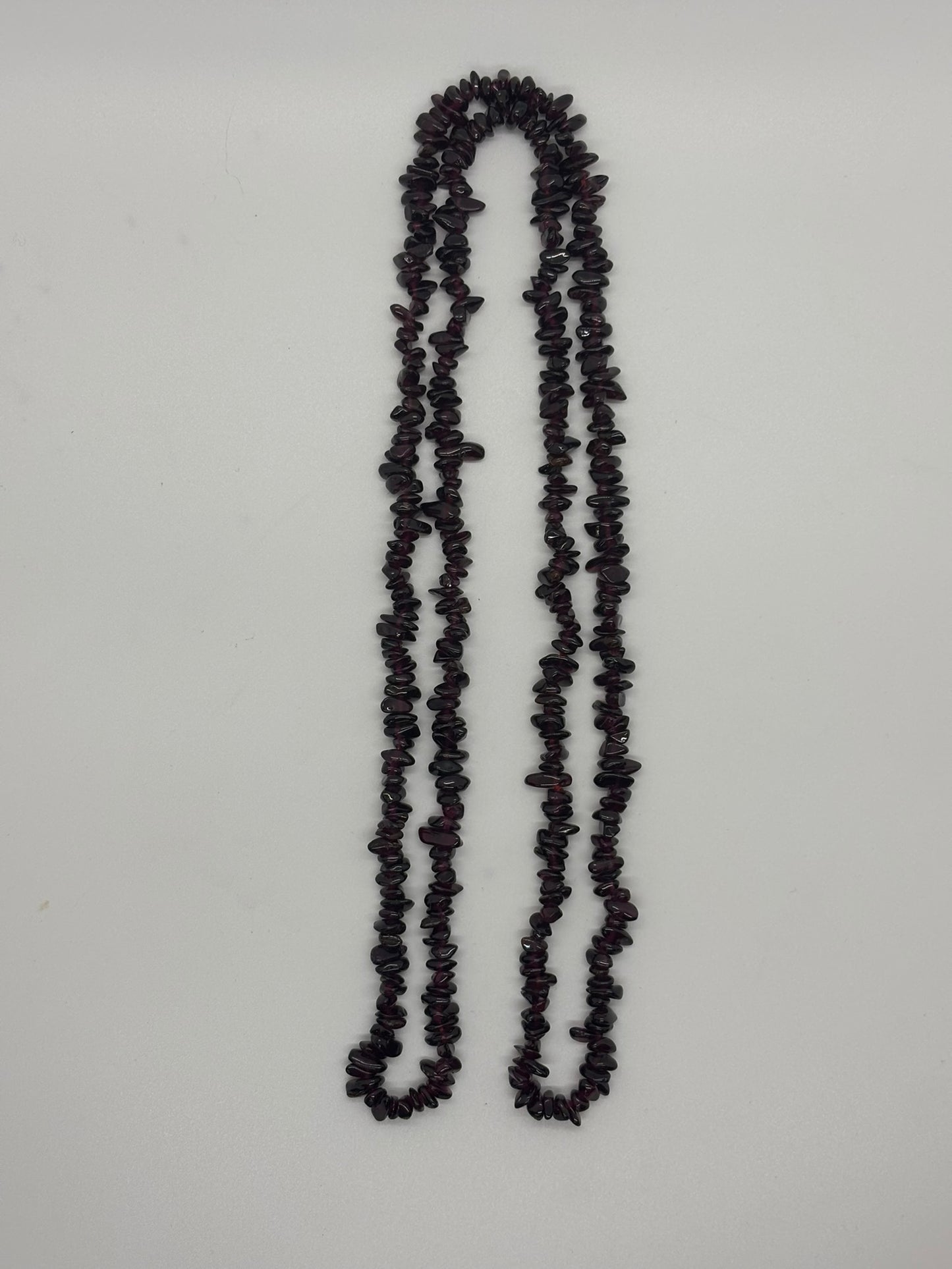 Natural Garnet Chip Bead Necklace – Deep Red Polished Stone Strand