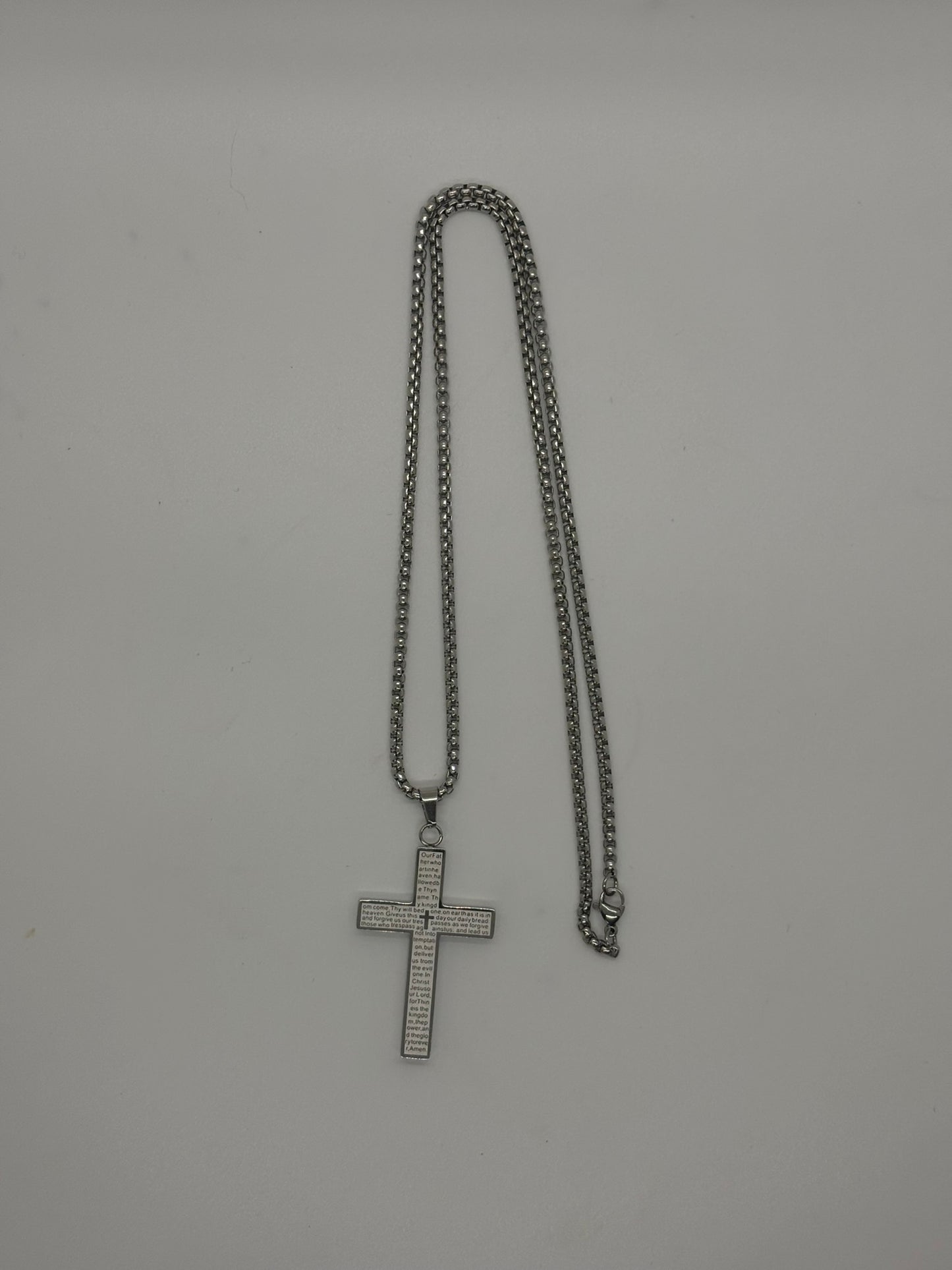 Black Stainless Steel Cross Pendant Necklace with Lord’s Prayer Engraving