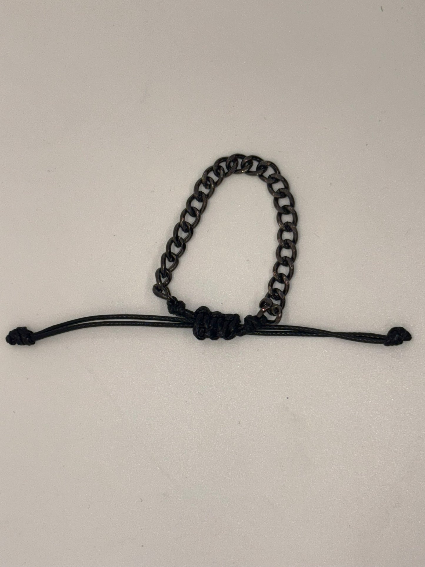Black Curb Chain & Cord Adjustable Bracelet