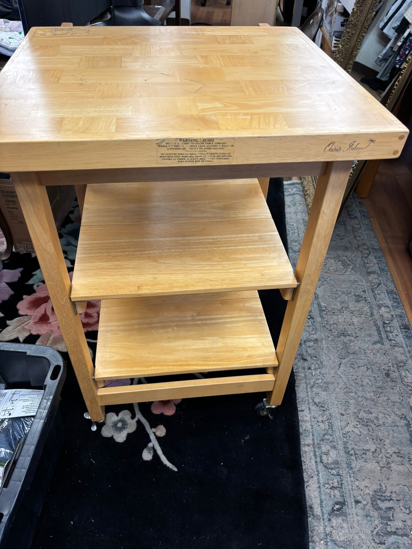 Vintage Butcher Block Kitchen Cart with Shelves – 25x25x36