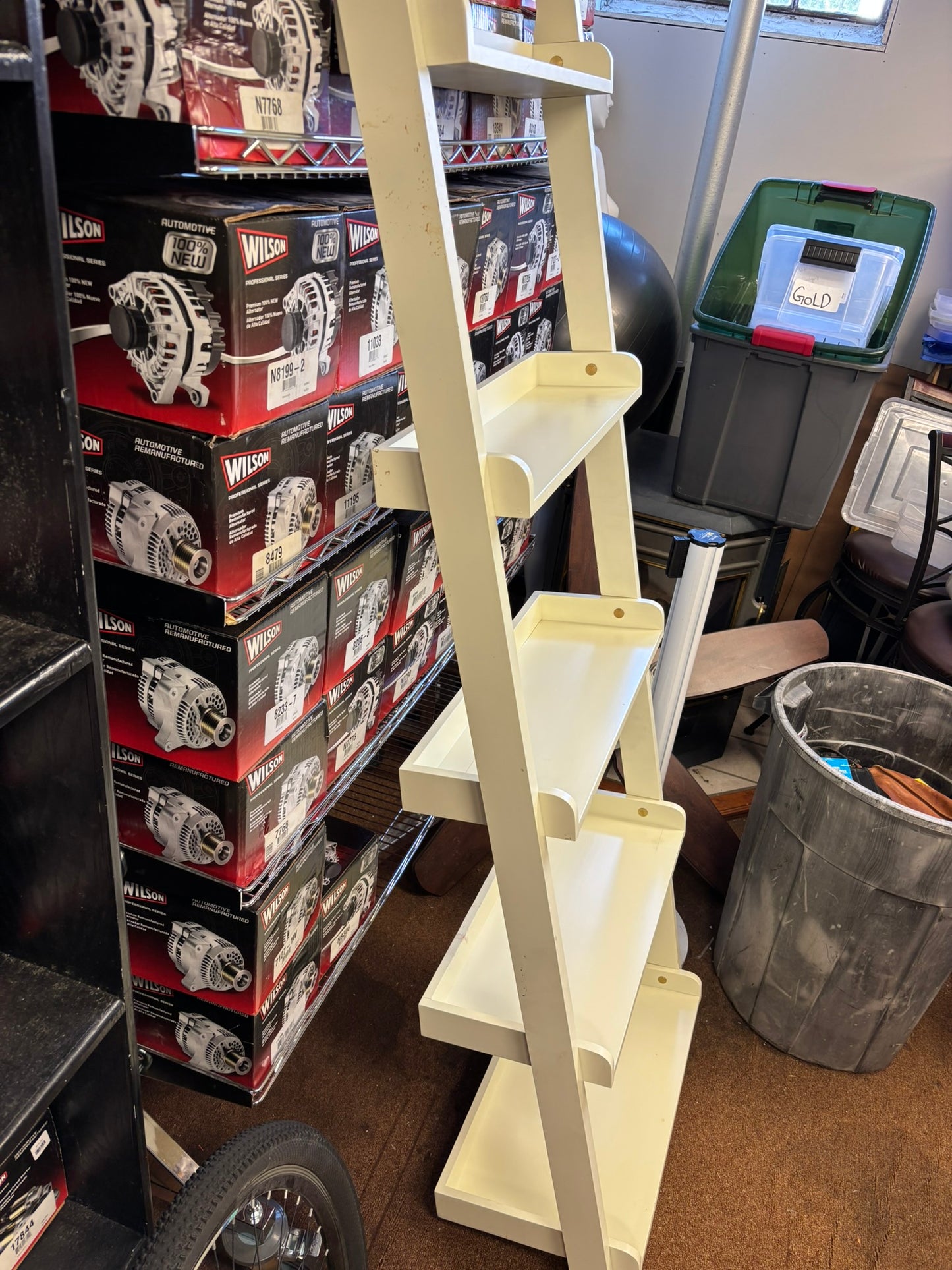 Modern White Ladder-Style Bookshelf – 5-Tier Storage Rack (76" x 14" x 26")