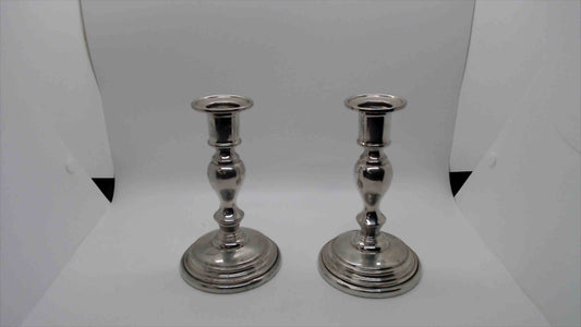 Vintage Polished Pewter Candlestick Holders – Set of 2