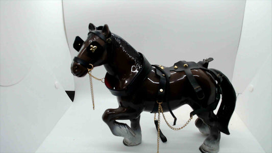 Vintage-Style Harnessed Draft Horse Figurine - Brown with Black and Gold Accents