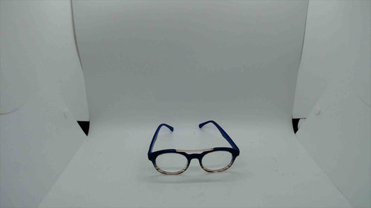 Retro Half-Rim Blue & Clear Glasses – Classic Browline Frame with Gold Accent
