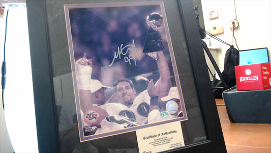 Michael McCrary Signed Super Bowl XXXV Photo – Baltimore Ravens – Framed with COA