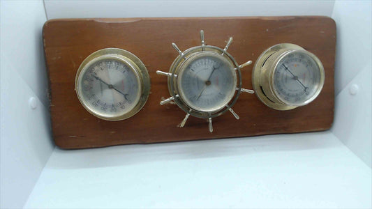 Vintage Nautical Wall-Mounted Weather Station with Thermometer, Hygrometer, and Barometer