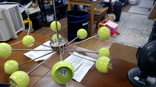 Modern Mid-Century Style Sputnik Chandelier – 12-Light Fixture with Lime Green Shades