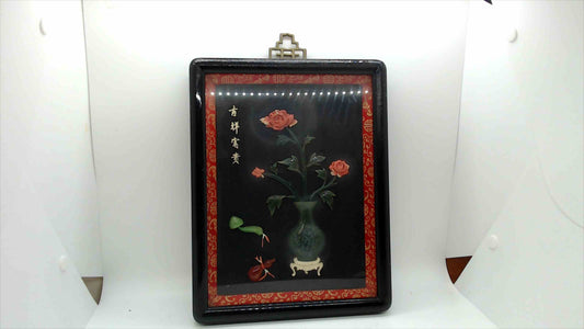 Vintage Chinese Reverse Glass Rose Art – 3D Floral Shadowbox Wall Hanging