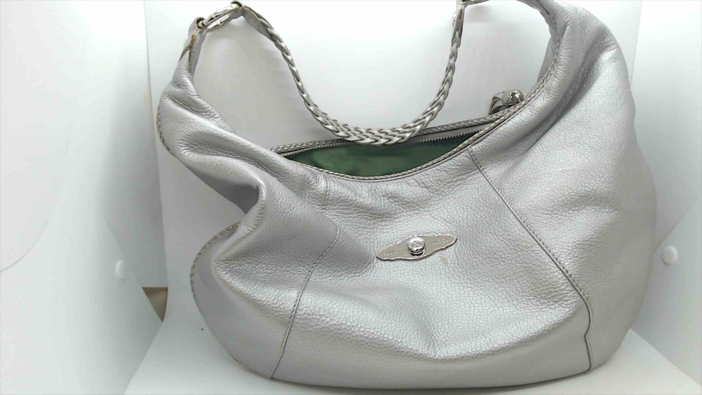 Elliott Lucca Silver Pebbled Leather Hobo Shoulder Bag