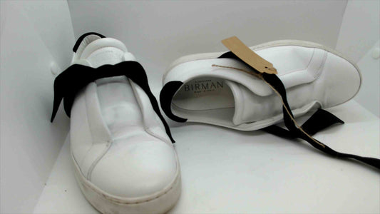 Alexander Birman White Leather Sneakers with Black Velvet Ribbon Laces