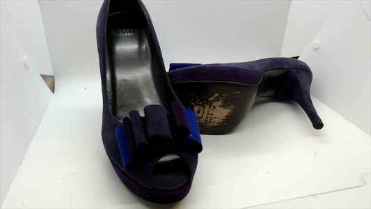 Stuart Weitzman Purple Suede Peep-Toe Heels with Velvet Bow – Size 9.5