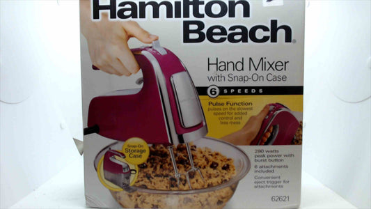 Hamilton Beach 6-Speed Hand Mixer with Snap-On Case – Raspberry Red – 290W – Model 62621 – Brand New