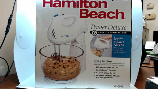 Hamilton Beach Power Deluxe 6-Speed Stand Mixer with 4 Qt Glass Bowl – Model 64695N Brand New In Box