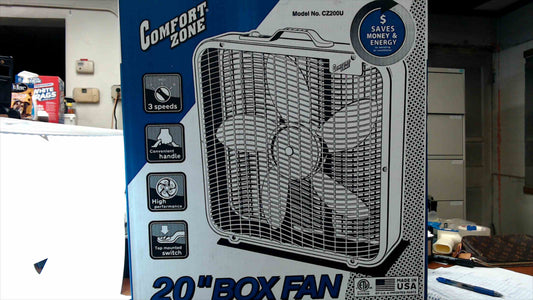 Comfort Zone 20” Box Fan – 3-Speed High Performance Cooling Fan (Model CZ200U) Brand New in Box